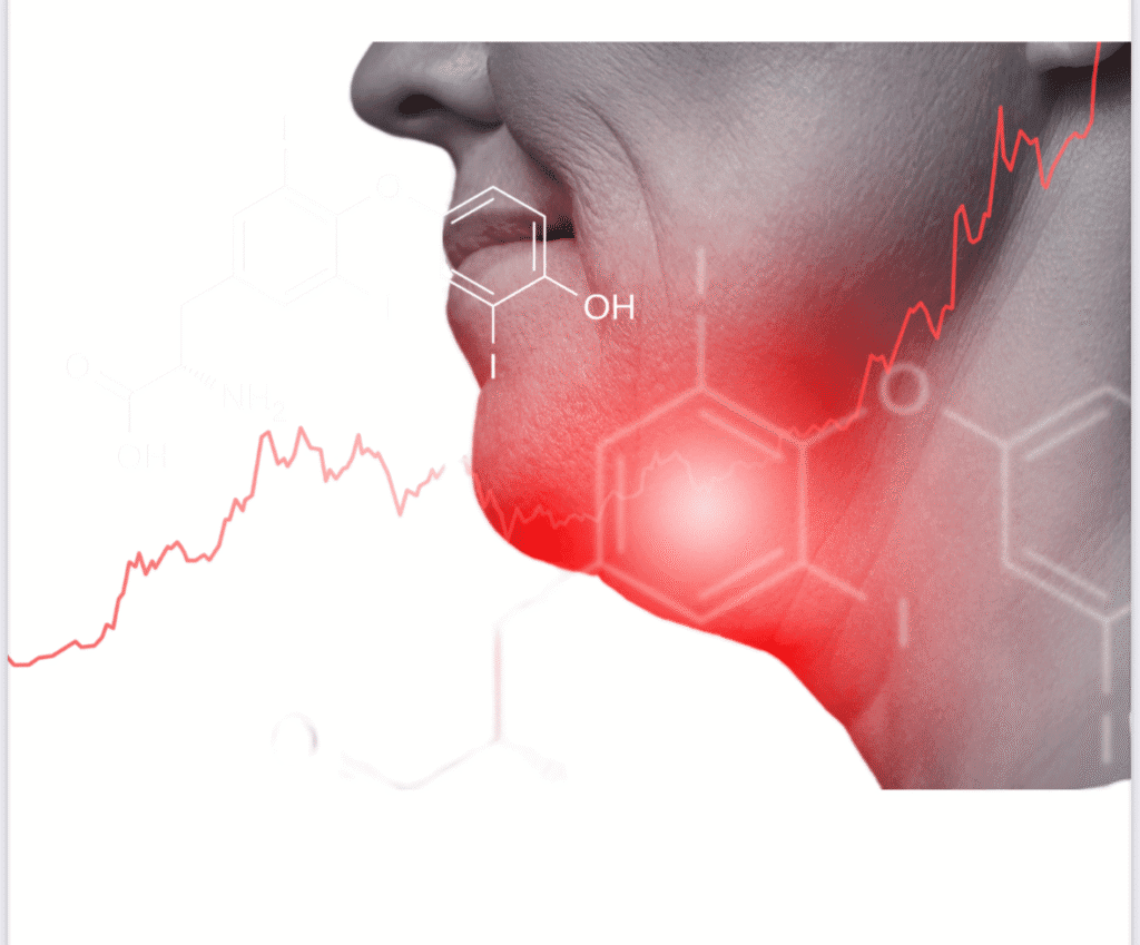 Visual representation of hormone therapy effects during menopause, showing hormonal molecules and health data overlay on a woman’s profile.
