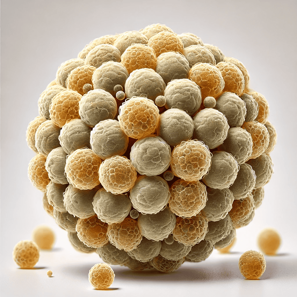 Antiaging with exosomes 3D illustration of clustered exosomes under magnification, used in antiaging skin therapy