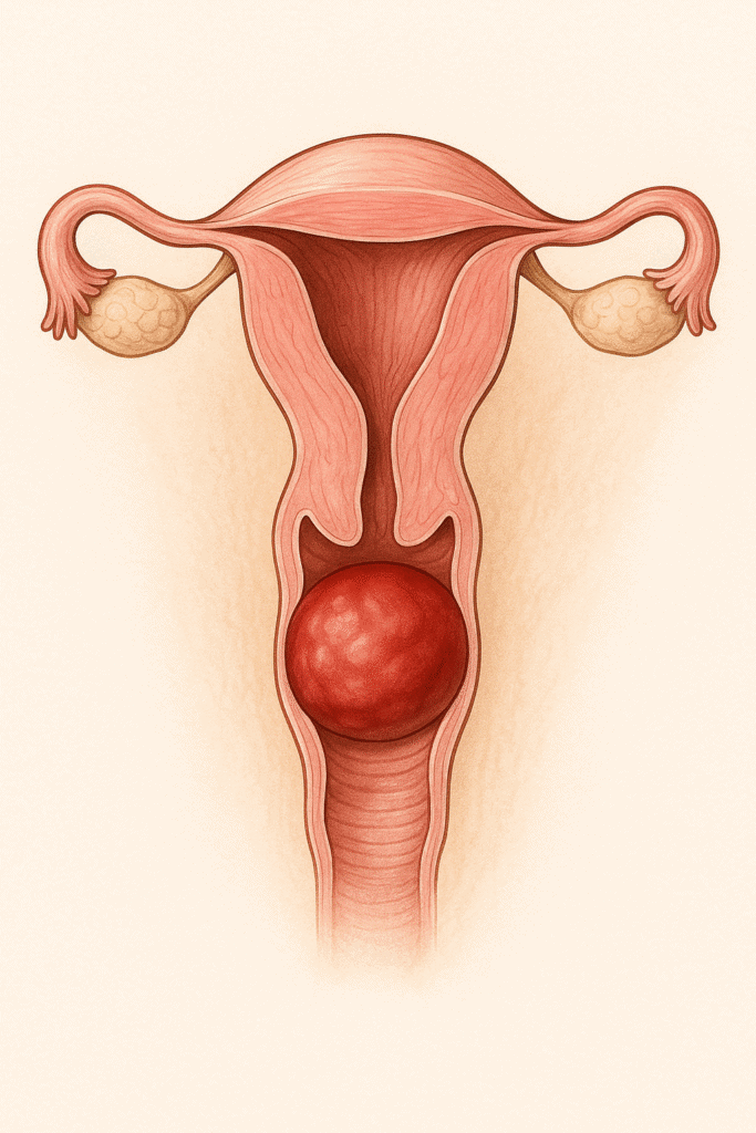ChatGPT Image 5 de mai. de 2025, 17_40_41 Illustration of hidden endometriosis as a vaginal mass inside the female reproductive system